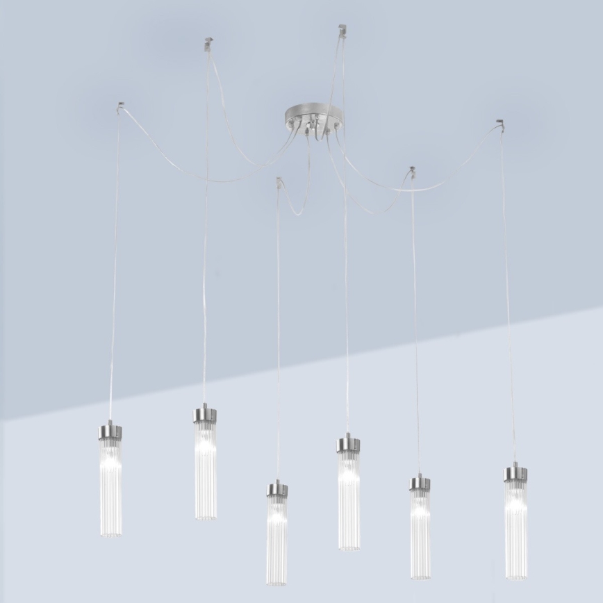 Kolarz 6009.30650 - Ljuskrona med textilsladd RAGGIO 6xE14/25W/230V spindel silver