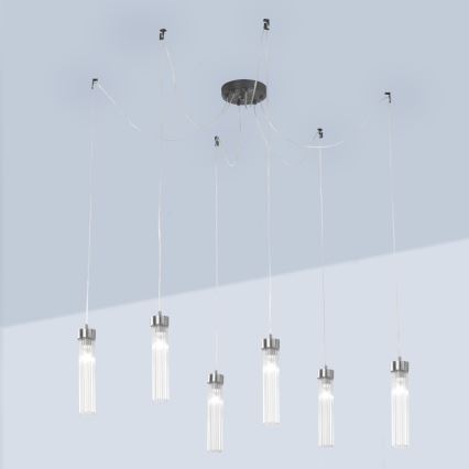 Kolarz 6009.30660 - Ljuskrona med textilsladd RAGGIO 6xE14/25W/230V spindel matt krom