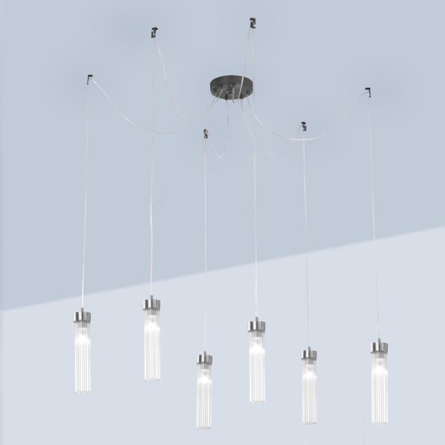 Kolarz 6009.30660 - Ljuskrona med textilsladd RAGGIO 6xE14/25W/230V spindel matt krom