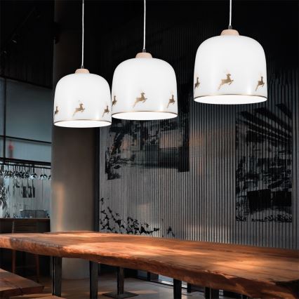 Kolarz A1352.31.Au.100 - Ljuskrona med textilsladd NONNA 1xE27/60W/230V hjort ek/vit/guld