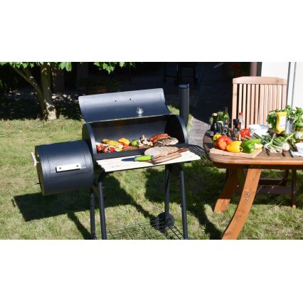 Kolgrill med rökhus svart/trä
