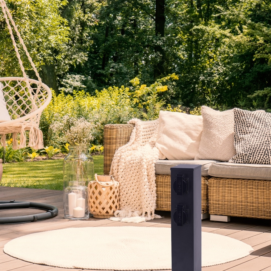 Kolumn med eluttag för utomhusbruk 2Z SCHUKO 230V IP44 40 cm svart