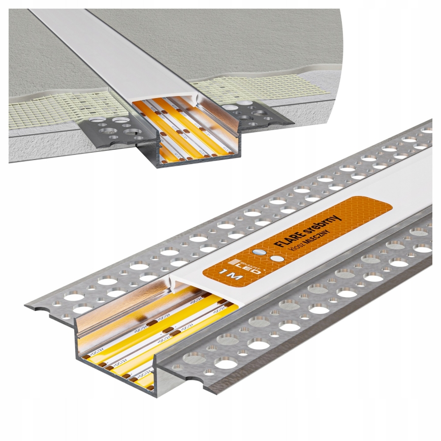 SET 1x LED RGBW dimmbar LED-remsa DIGITAL LED/9,6W/230V 3 m + 3x infälld profil 1 m silver/vit + fjärrkontroll