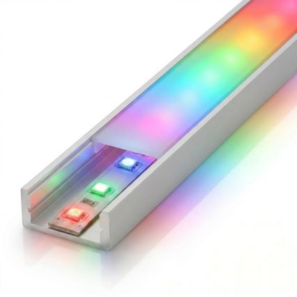 Komplett set 1x dimbar LED RGBW-remsa DIGITAL LED/16,5W/230V 5 m + 5x inbyggnadsprofil 1 m silver/vit + fjärrkontroll