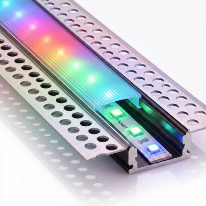 Komplett set: 1x dimbar RGBW LED-remsa NEO LITE MUSIC LED/24W/230V, 5 m, IP65, Wi-Fi Tuya + 5x infällda profiler 1 m, silver/vit + fjärrkontroll