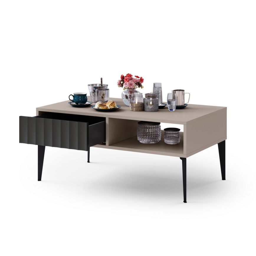 Soffbord med låda RONJA taupe/svart