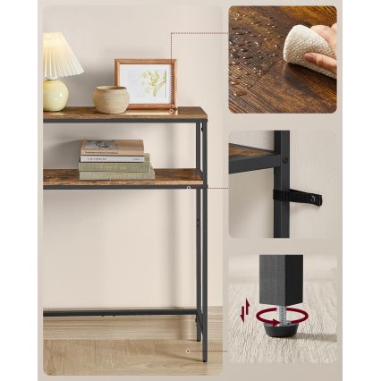 Konsolbord LUVOR 80x20 cm med inbyggda lådor och USB-portar, brun/svart