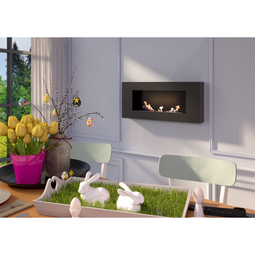 Kratki - Väggmonterad BIO-eldstad 40x90 cm 1,5 kW svart