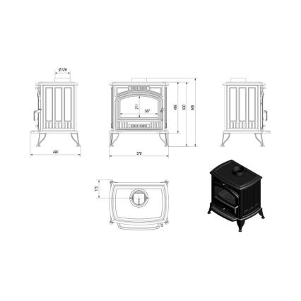 Kratki - Gjutjärnskamin för eldstad 8 kW 150 mm