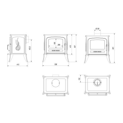 Kratki - Gjutjärnskamin för eldstad 5 kW 130 mm