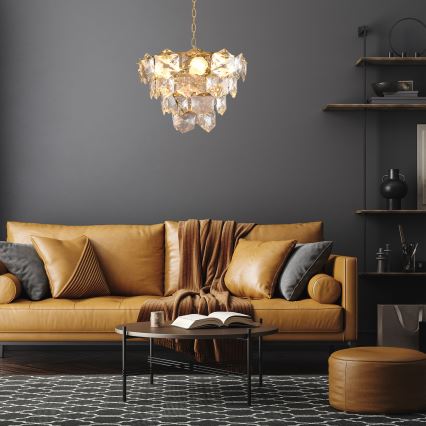 Kristallkrona med kedja DIANA 6×E14/40W/230V Guld