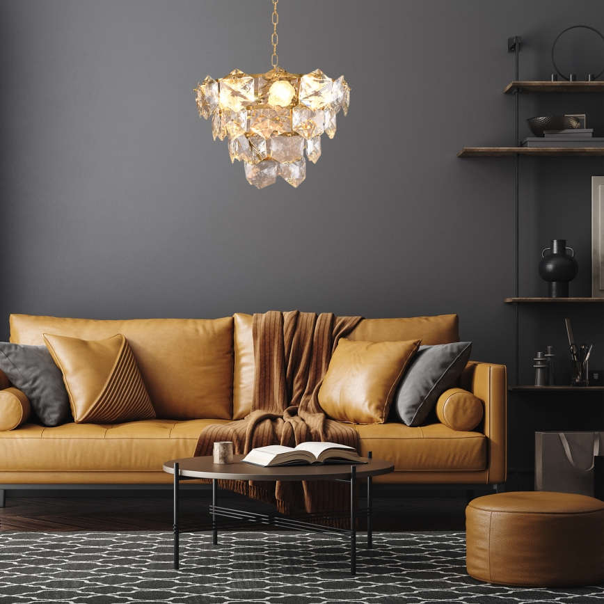 Kristallkrona med kedja DIANA 6×E14/40W/230V Guld