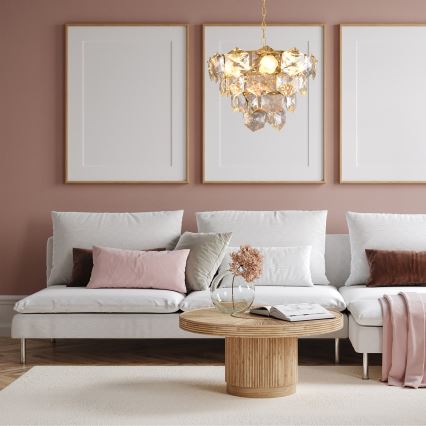 Kristallkrona med kedja DIANA 6×E14/40W/230V Guld