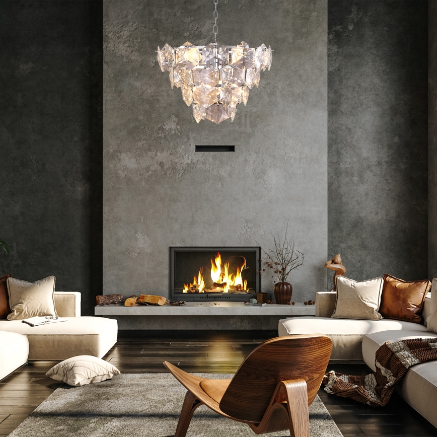 Kristallkrona med kedja DIANA 6×E14/40W/230V matt krom