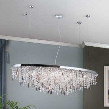 Kristallkrona med textilsladd CRYSTALRIVER 21xG9/40W/230V skinande krom