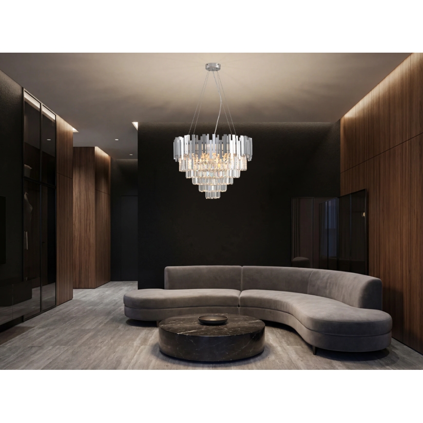 Kristallkrona med vajer PLAZA 9xE14/40W/230V Ø 60 cm silver