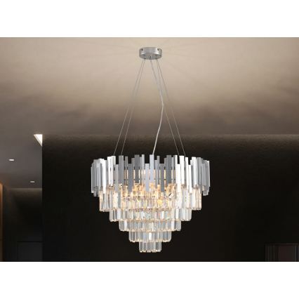Kristallkrona med vajer PLAZA 9xE14/40W/230V Ø 60 cm silver