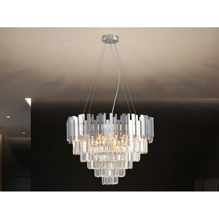 Kristallkrona med vajer PLAZA 9xE14/40W/230V Ø 60 cm silver