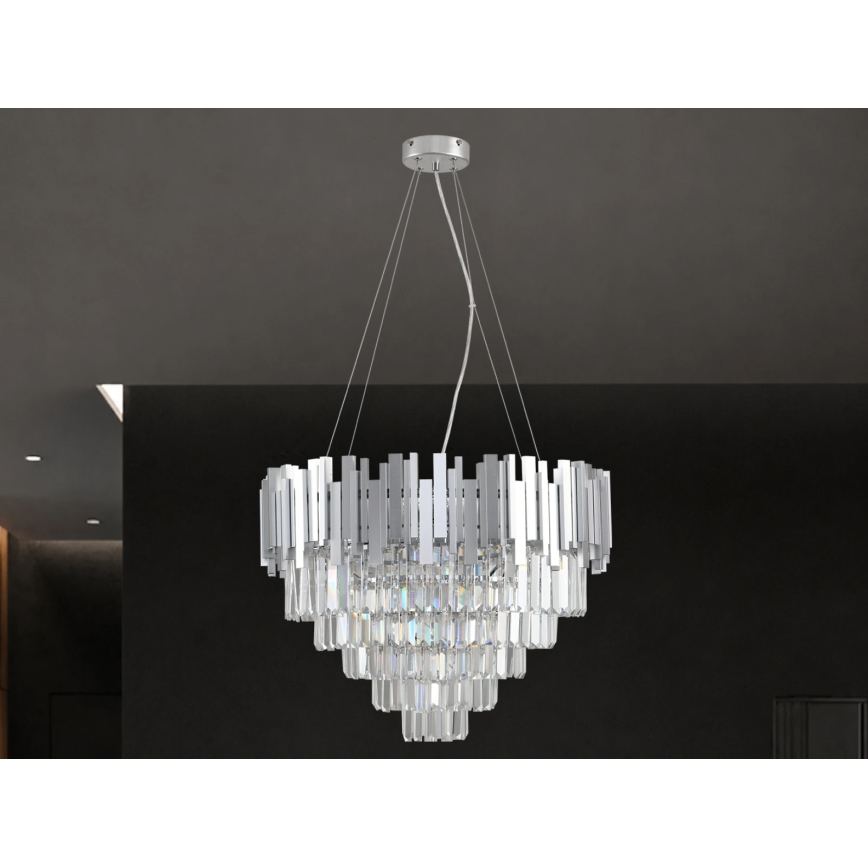 Kristallkrona med vajer PLAZA 9xE14/40W/230V Ø 60 cm silver