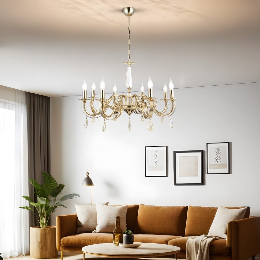 Kronlampa med kedja CASTRO 8xE14/40W/230V guld