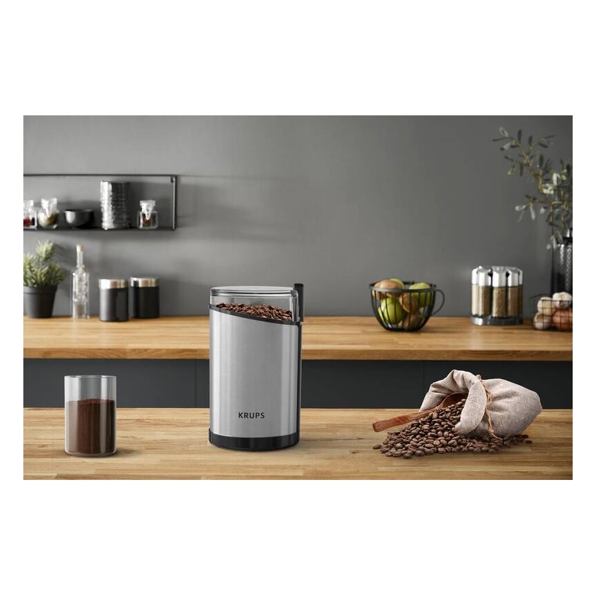 Krups - Elektrisk kaffebönkvarn 85g FAST-TOUCH 200W/230V matt krom