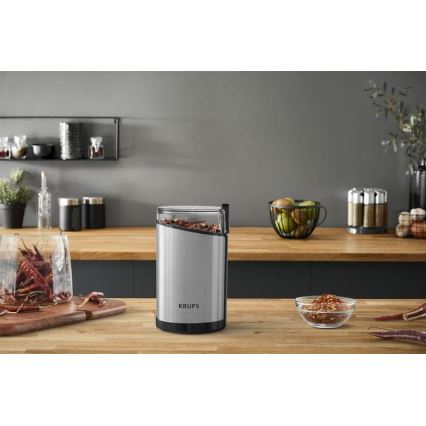 Krups - Elektrisk kaffebönkvarn 85g FAST-TOUCH 200W/230V matt krom