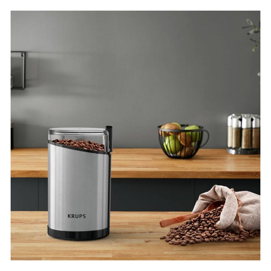 Krups - Elektrisk kaffebönkvarn 85g FAST-TOUCH 200W/230V matt krom