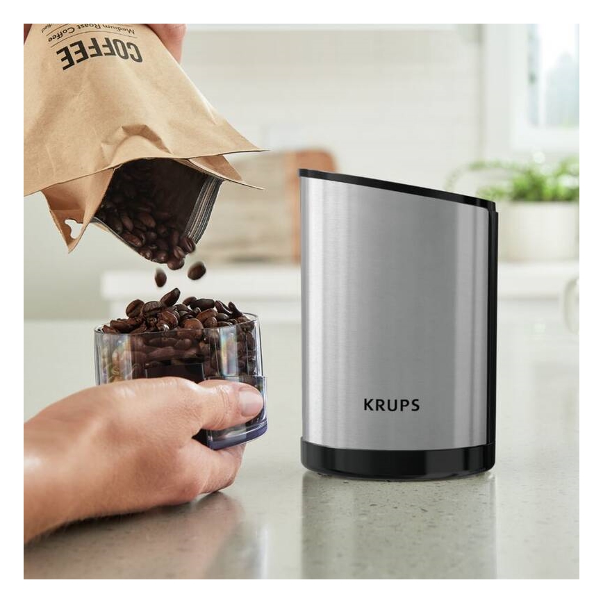 Krups - Elektrisk kaffebönkvarn 85g FAST-TOUCH 200W/230V matt krom