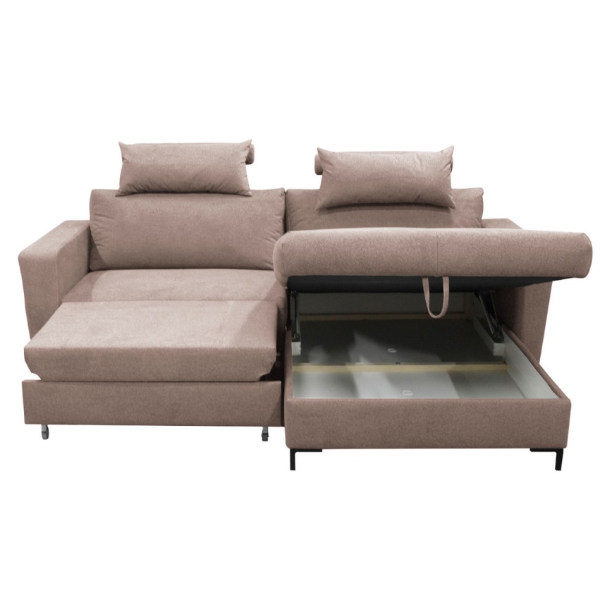 L-formad bäddbar hörnsoffa med förvaring HORTA, höger, rosa