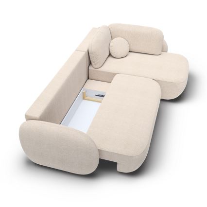 L-formad bäddbar hörnsoffa med förvaring OLBIA, högerutförande, beige