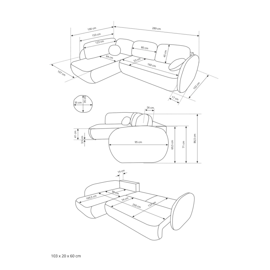 L-formad bäddbar hörnsoffa med förvaring OLBIA, högerutförande, beige