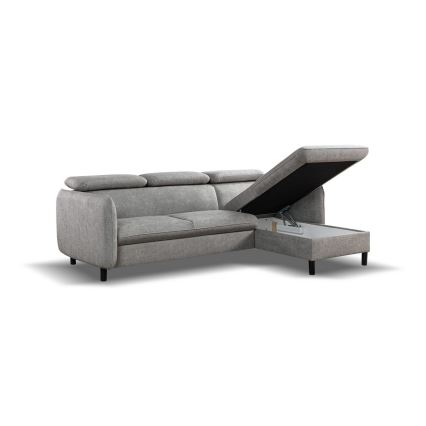 L-formad bäddbar hörnsoffa med förvaringsutrymme NISA, grå, högerutförande