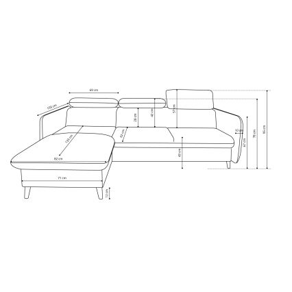 L-formad bäddbar hörnsoffa med förvaringsutrymme NISA, grå, högerutförande