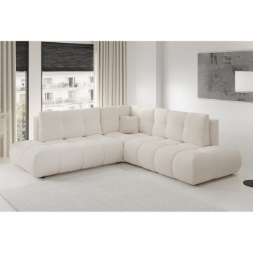 L-formad bäddbar och stoppad hörnsoffa ALMADA med förvaringsutrymme — högersidig, beige