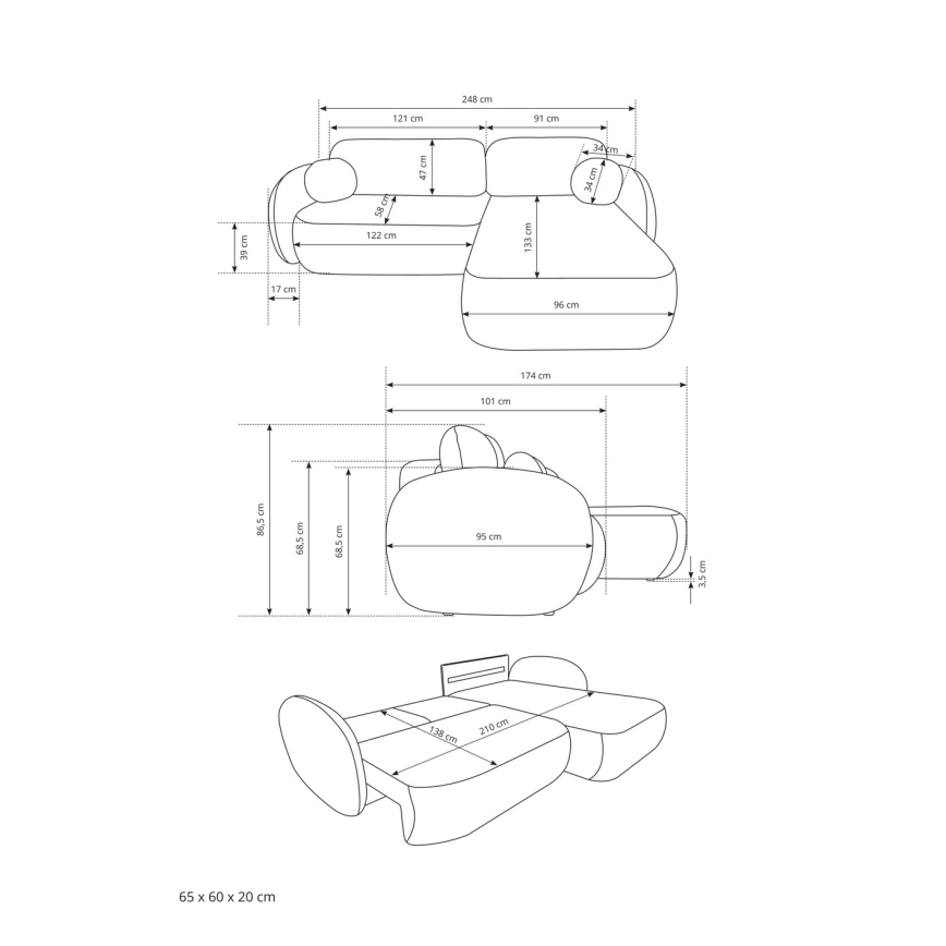L-formad hörnsoffa OLBIA med bäddfunktion och förvaring, vänster, beige