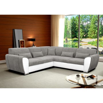 L-formad hörnsoffa VISEU med bäddfunktion och förvaring, högerutförande, grå/vit