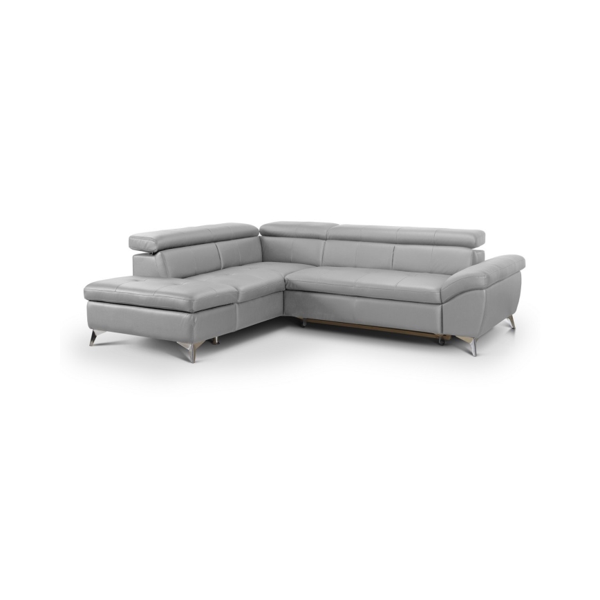 Utdragbar hörnsoffa i läder SALERNO II vänster, grå