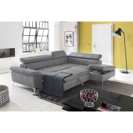 Utdragbar hörnsoffa i läder SALERNO II vänster, grå