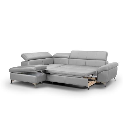 Utdragbar hörnsoffa i läder SALERNO II vänster, grå
