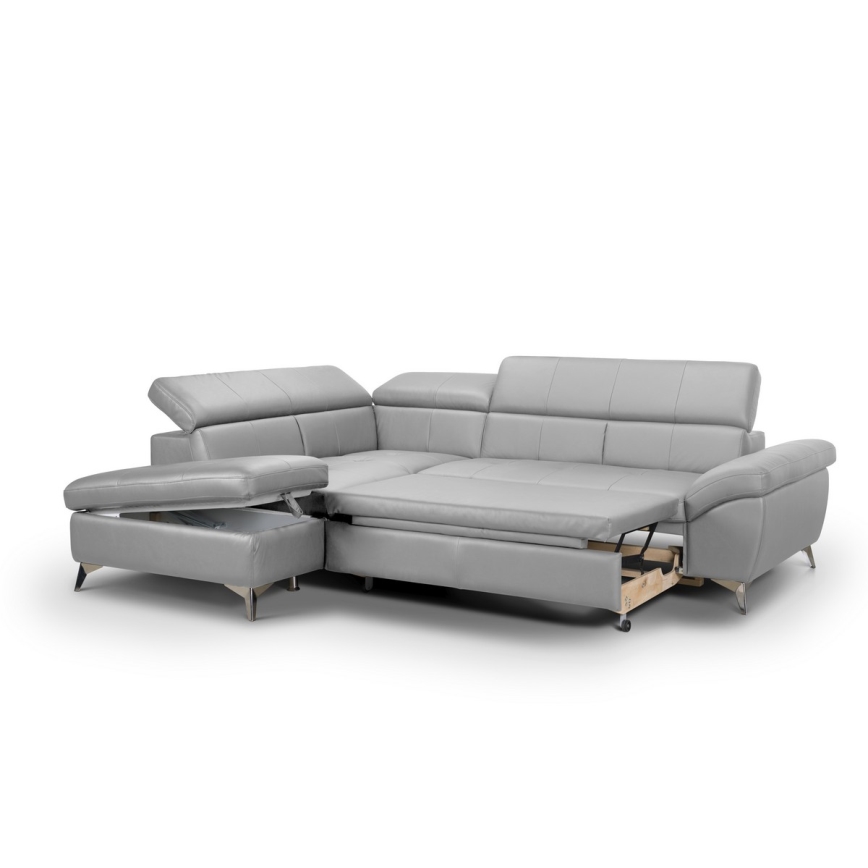 Utdragbar hörnsoffa i läder SALERNO II vänster, grå