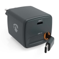 Laddare med upprullningsbar kabel, 65 W Power Delivery och 2 USB-C-portar, svart