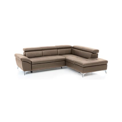 Utdragbar hörnsoffa i läder SALERNO II, höger, brun
