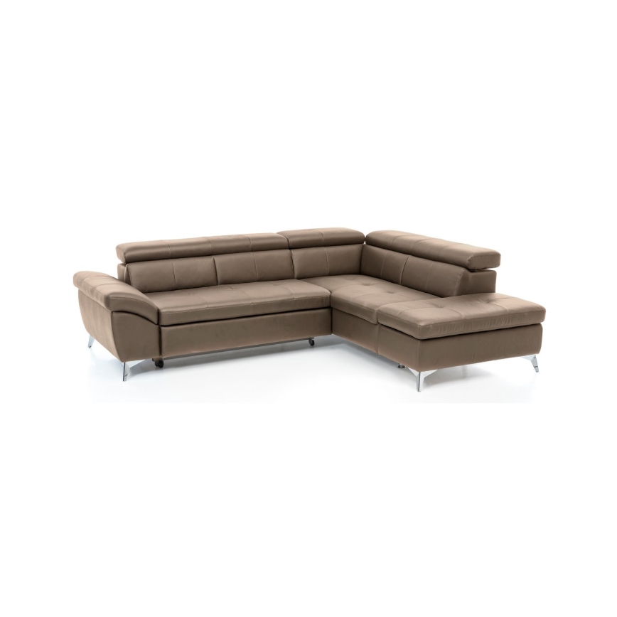 Utdragbar hörnsoffa i läder SALERNO II, höger, brun