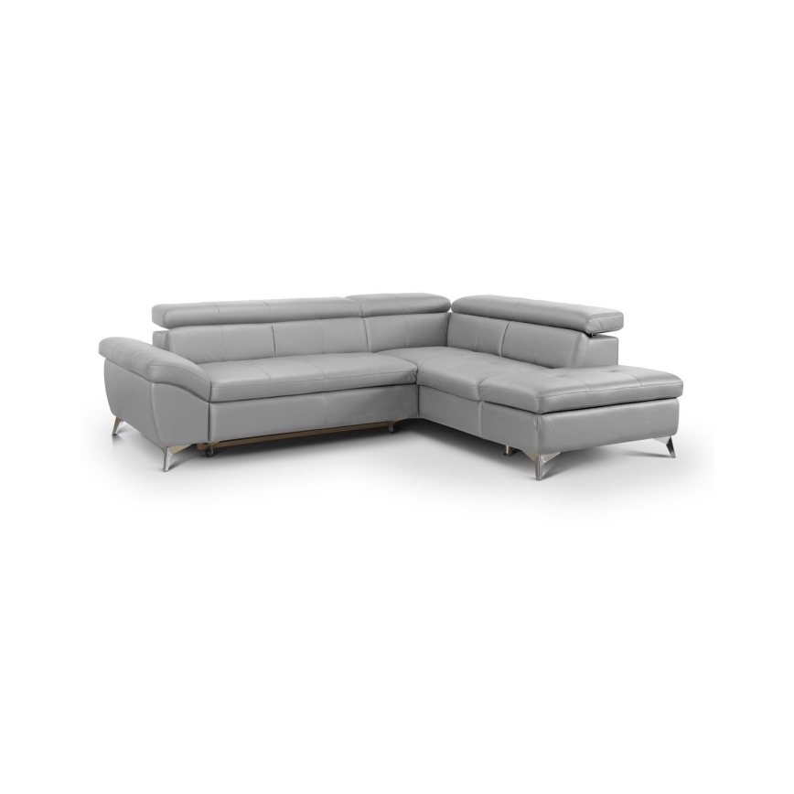 Utdragbar hörnsoffa i läder SALERNO II höger, grå