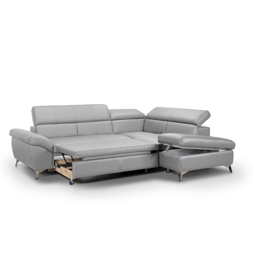 Utdragbar hörnsoffa i läder SALERNO II höger, grå