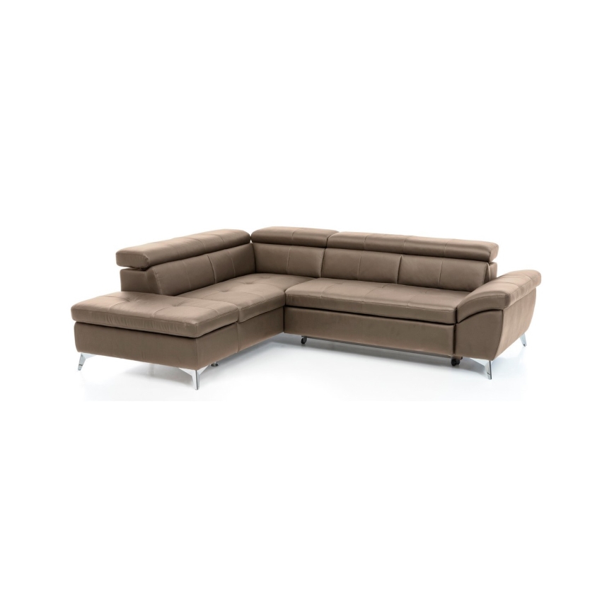 Utdragbar hörnsoffa i läder SALERNO II vänster, brun