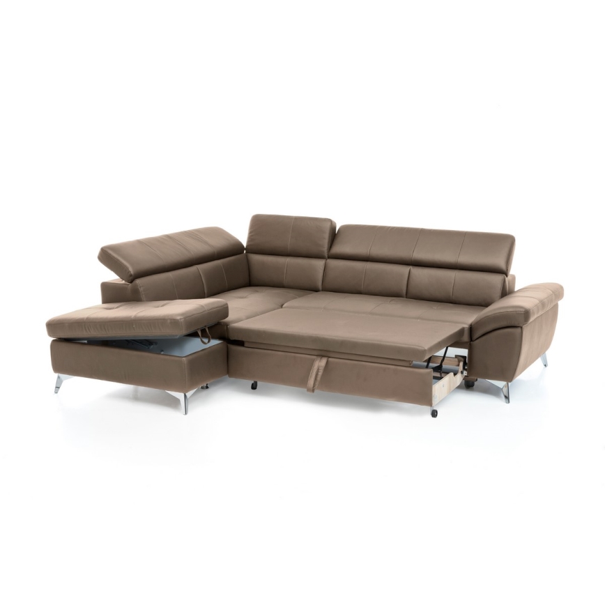 Utdragbar hörnsoffa i läder SALERNO II vänster, brun