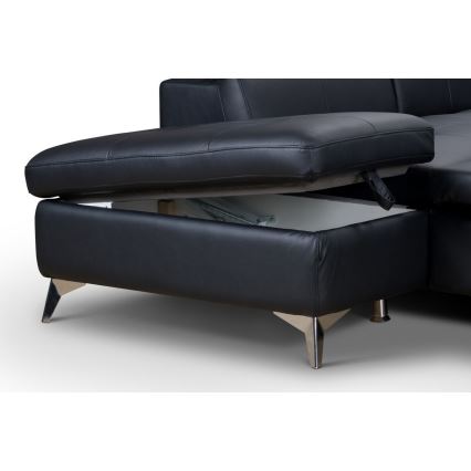 Utdragbar hörnsoffa i läder SALERNO II vänster svart