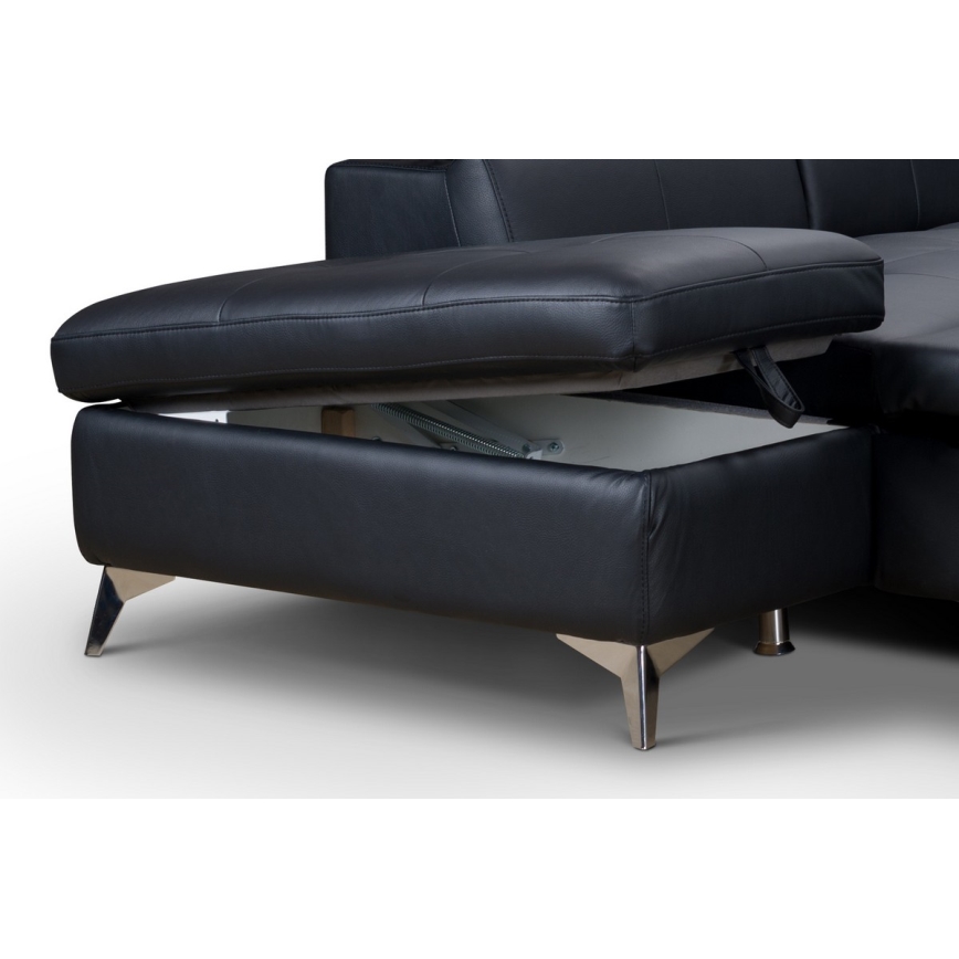 Utdragbar hörnsoffa i läder SALERNO II vänster svart