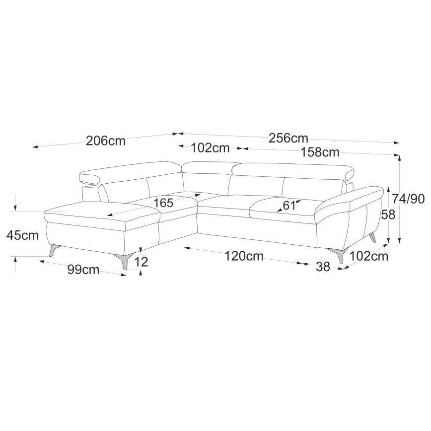 Utdragbar hörnsoffa i läder SALERNO II vänster svart